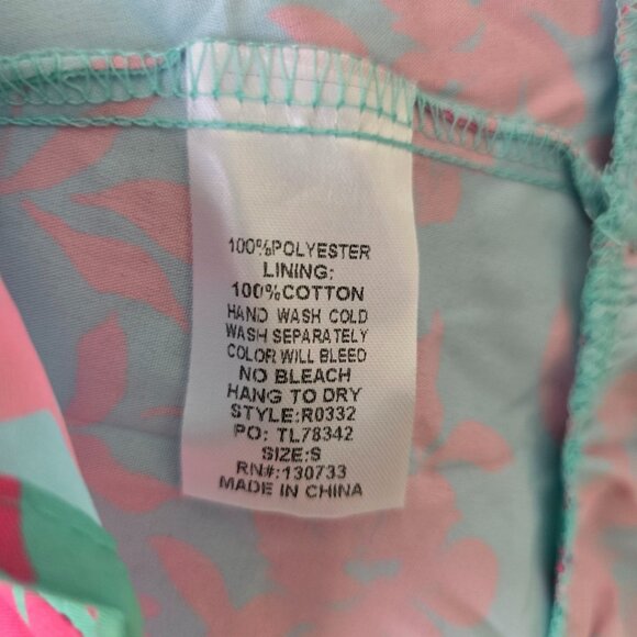 Umgee Pink & Mint Floral Short Puff Sleeve Tiered Midi Dress w Pockets Small NWT - Picture 5 of 7